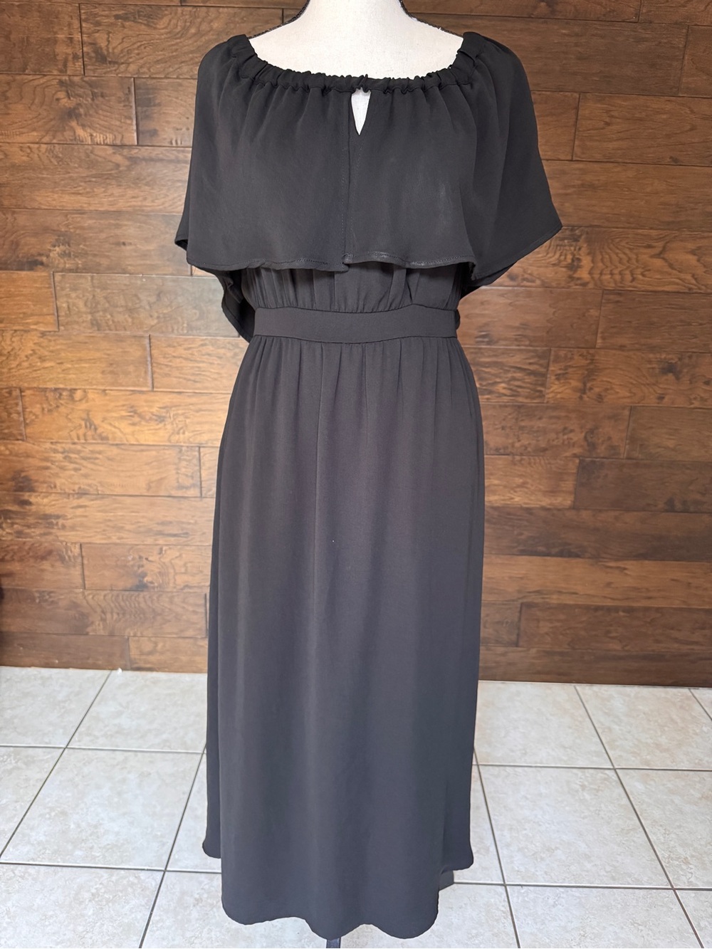 Black Off-Shoulder Maxi Dress with Waistband